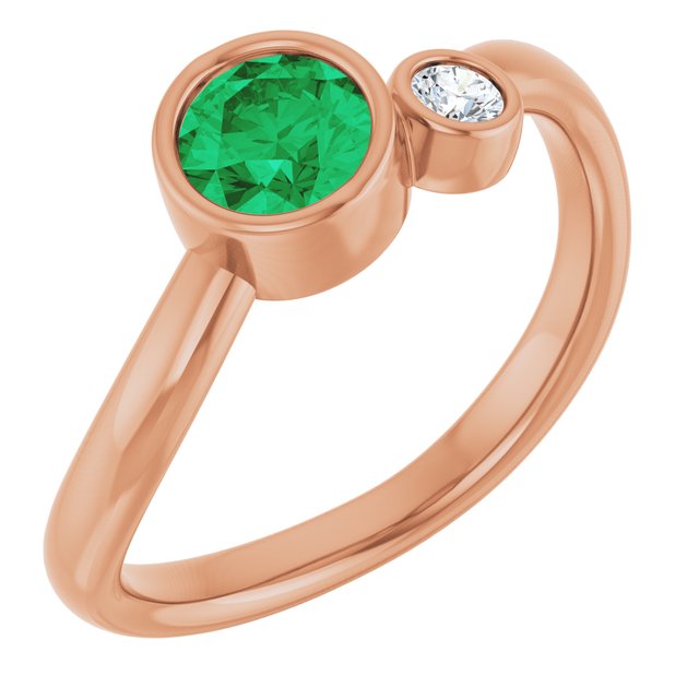Round Lab-Grown Emerald & Diamond Two Stone Ring in Rose Gold