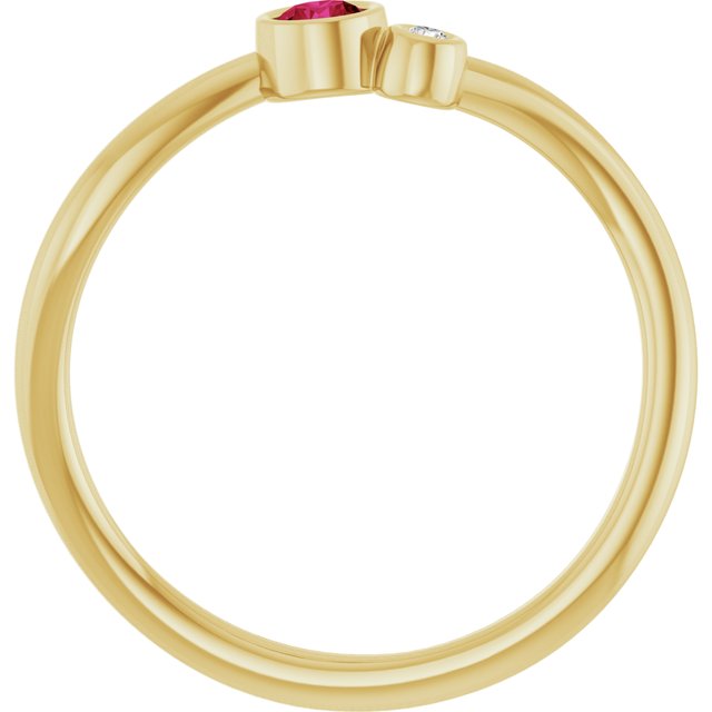 Round Ruby Two Stone Ring with Diamond Accents in Yellow Gold