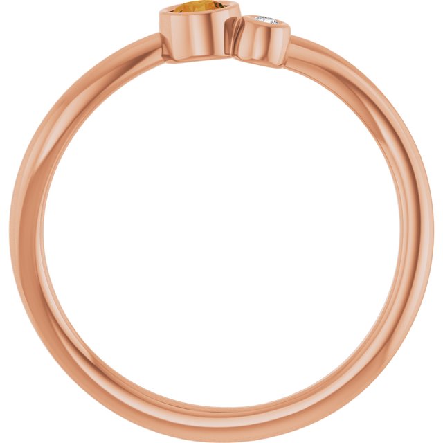 Round Citrine Two Stone Ring with Diamond Accents in Rose Gold