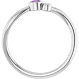 Round Amethyst Two Stone Ring with Diamond Accents in Platinum