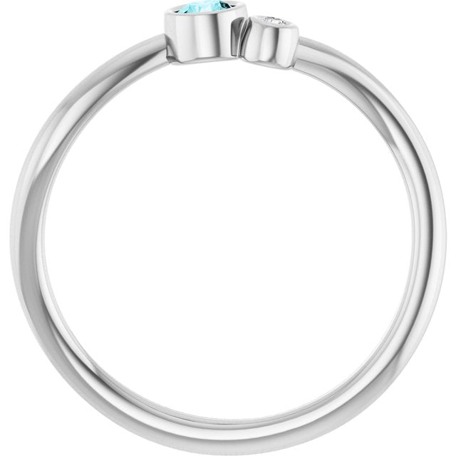Round Blue Zircon Two Stone Ring with Diamond Accents in Platinum