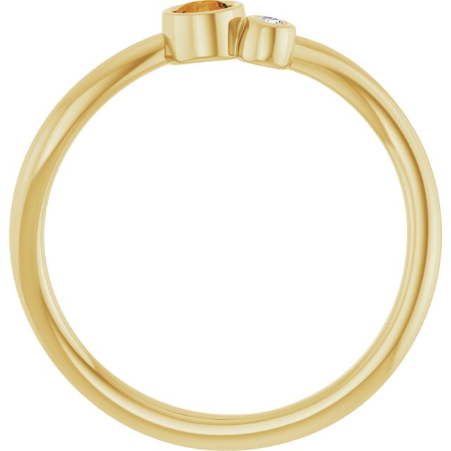 Round Citrine Two Stone Ring with Diamond Accents in Yellow Gold