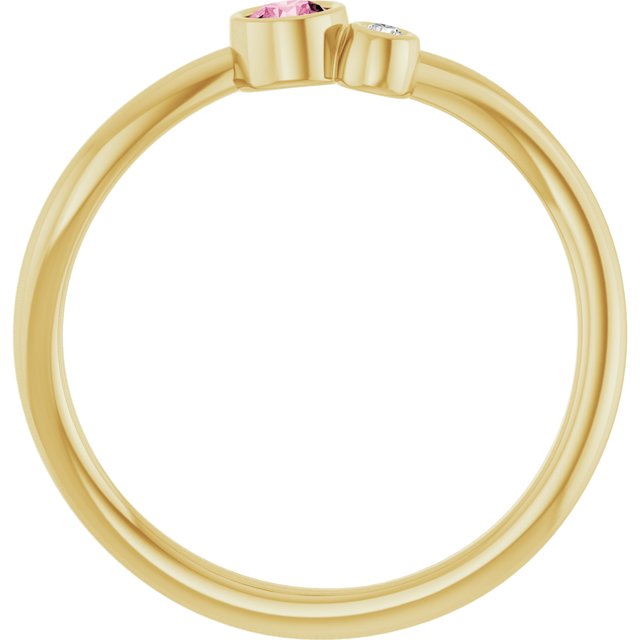 Round Pink Tourmaline & Diamond Two Stone Ring in Yellow Gold