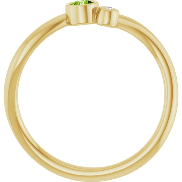 Round Peridot Two Stone Ring with Diamond Accents in Yellow Gold