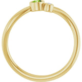 Round Peridot Two Stone Ring with Diamond Accents in Yellow Gold