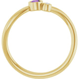Round Amethyst Two Stone Ring with Diamond Accents in Yellow Gold