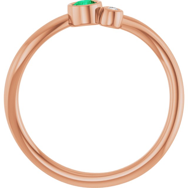 Round Emerald Two Stone Ring with Diamond Accents in Rose Gold