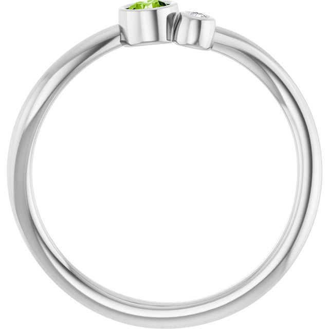 Round Peridot Two Stone Ring with Diamond Accents in Platinum