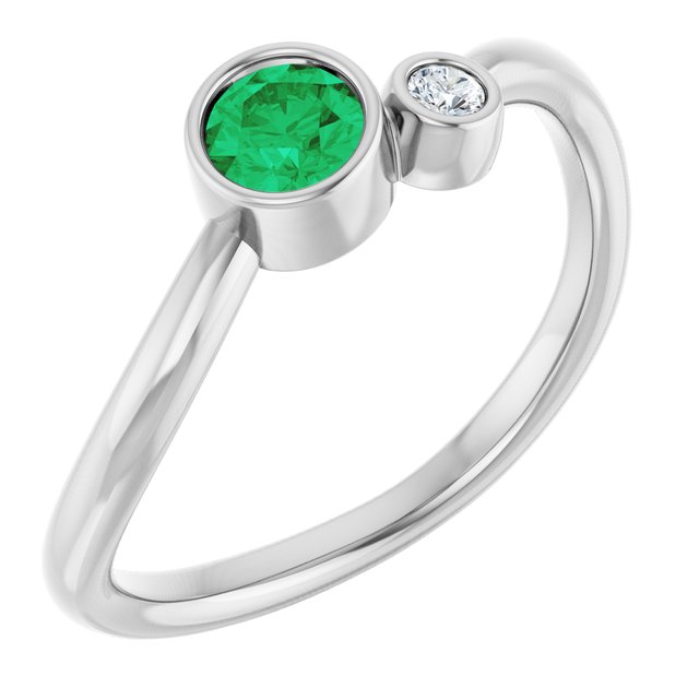 Round Emerald Two Stone Ring in Platinum