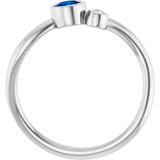 Round Blue Sapphire Two Stone Ring in Platinum
