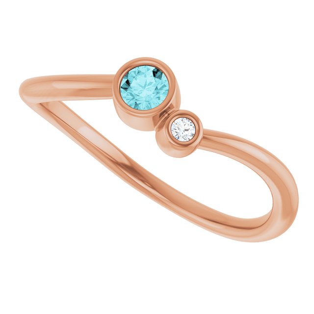 Round Blue Zircon Two Stone Ring with Diamond Accents in Rose Gold