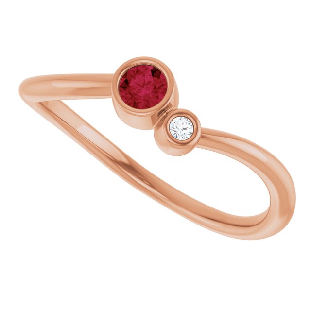 Round Ruby Two Stone Ring with Diamond Accents in Rose Gold
