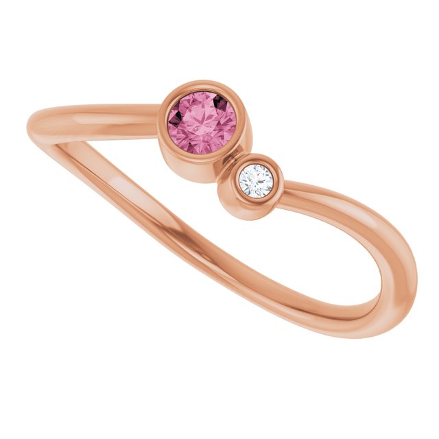 Round Pink Tourmaline & Diamond Two Stone Ring in Rose Gold