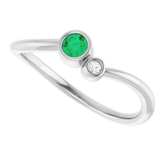 Round Emerald Two Stone Ring with Diamond Accents in Gold