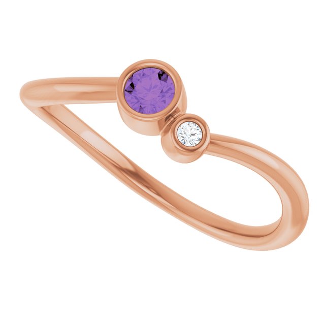 Round Amethyst Two Stone Ring with Diamond Accents in Rose Gold