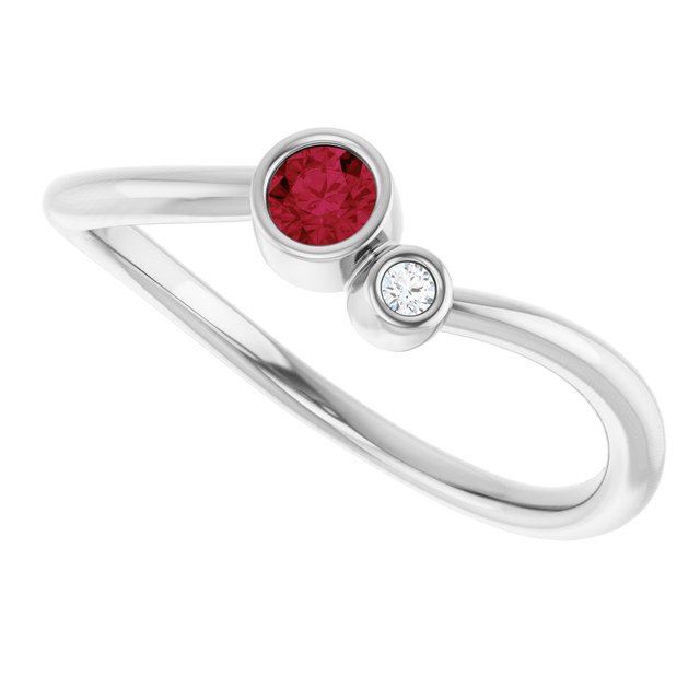 Round Ruby Two Stone Ring with Diamond Accents in Platinum