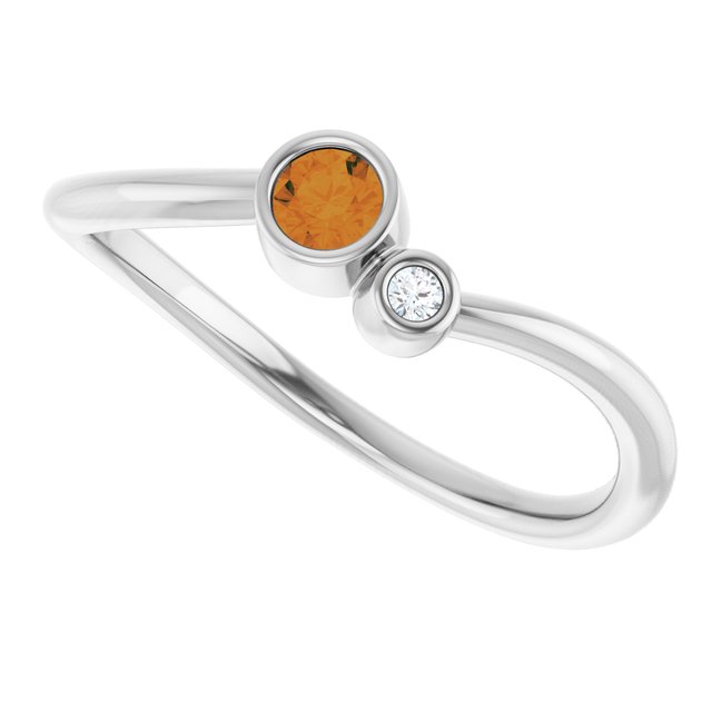 Round Citrine Two Stone Ring with Diamond Accents in Platinum