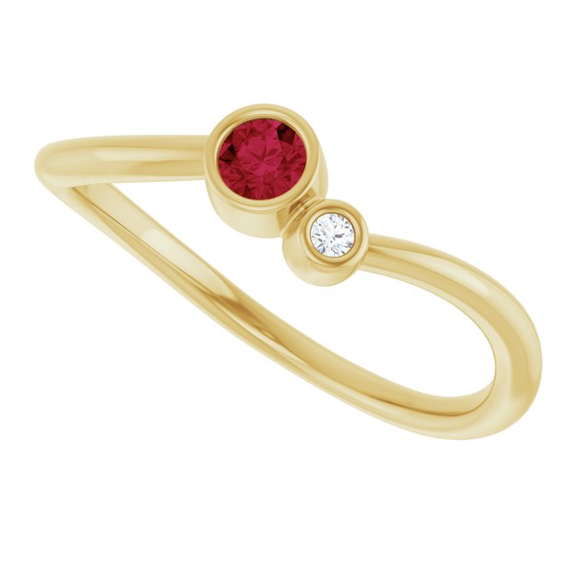 Round Ruby Two Stone Ring with Diamond Accents in Yellow Gold