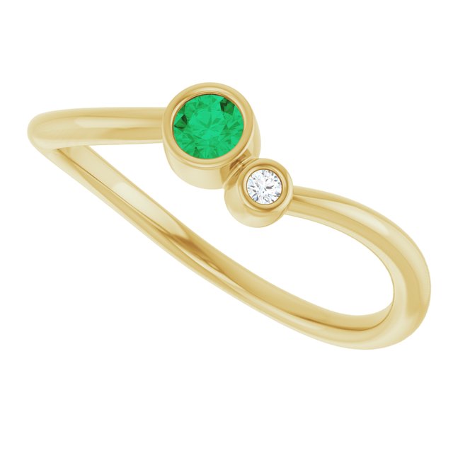 Round Emerald Two Stone Ring with Diamond Accents in Yellow Gold