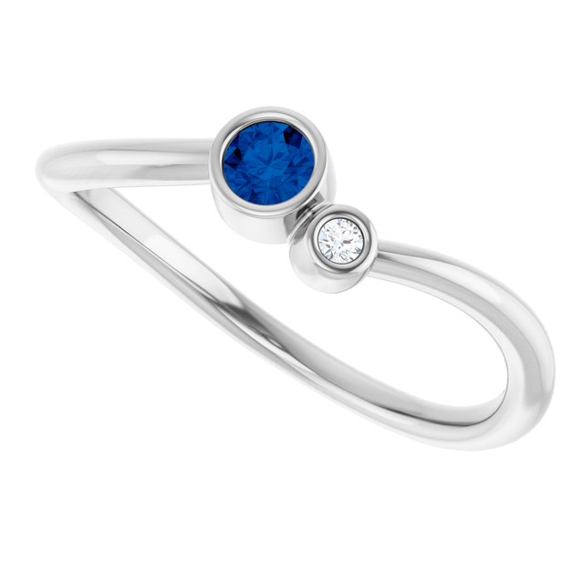 Round Blue Sapphire Two Stone Ring with Diamond Accents in Platinum