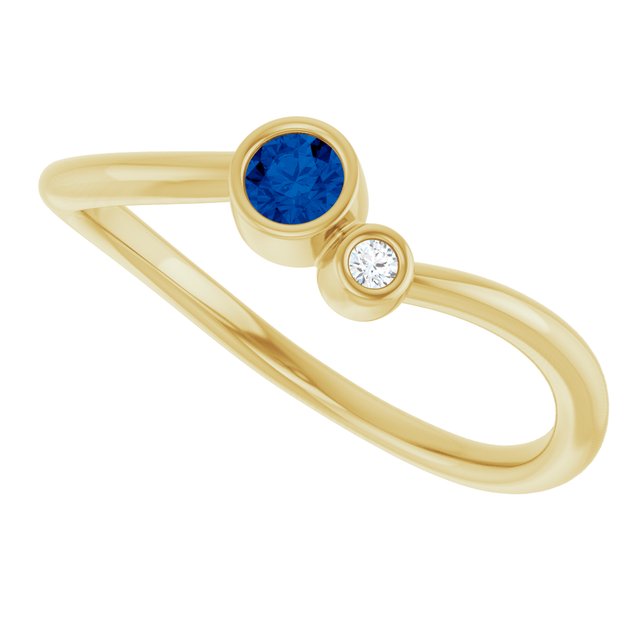 Round Blue Sapphire & Diamond Two Stone Ring in Yellow Gold
