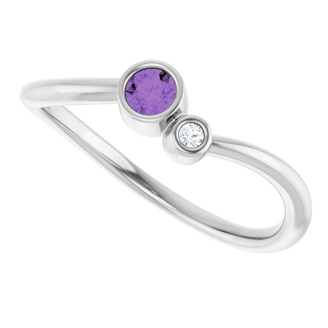 Round Amethyst Two Stone Ring with Diamond Accents in Platinum