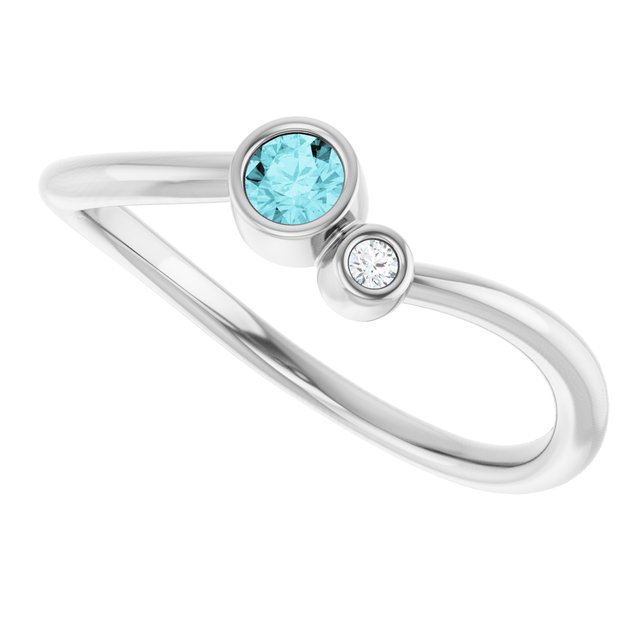 Round Blue Zircon Two Stone Ring with Diamond Accents in Platinum