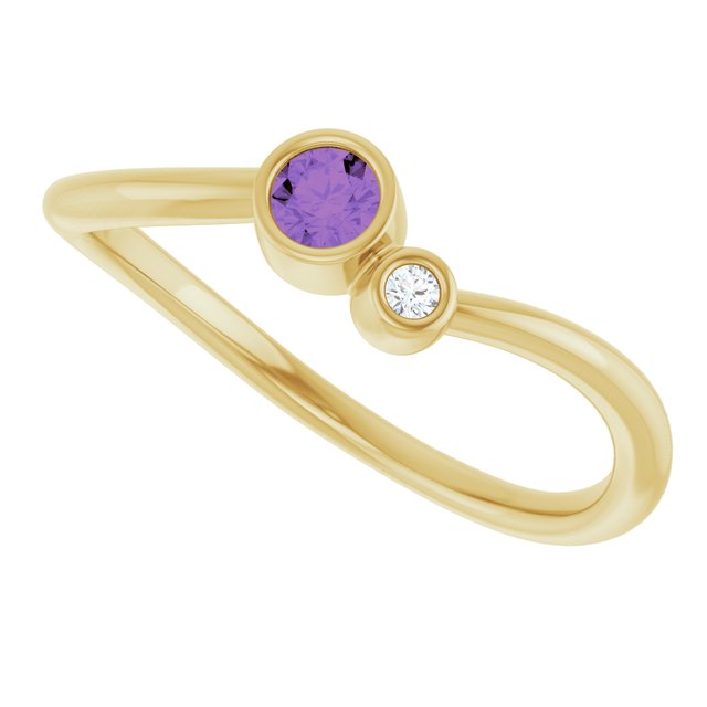 Round Amethyst Two Stone Ring with Diamond Accents in Yellow Gold