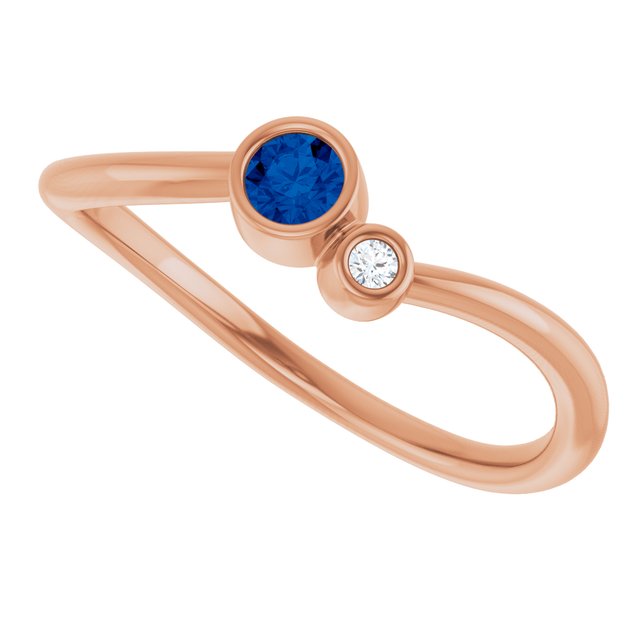 Round Blue Sapphire & Diamond Two Stone Ring in Rose Gold