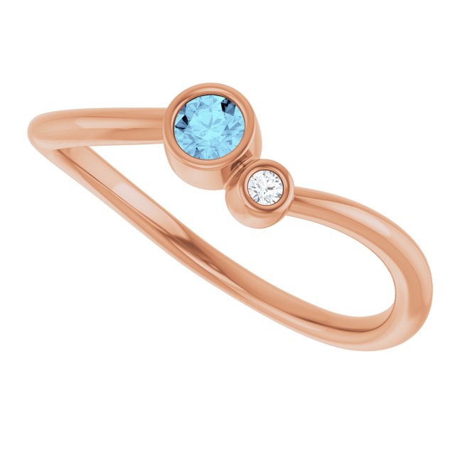 Round Aquamarine Two Stone Ring with Diamond Accents in Rose Gold