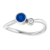 Round Blue Sapphire Two Stone Ring in Platinum