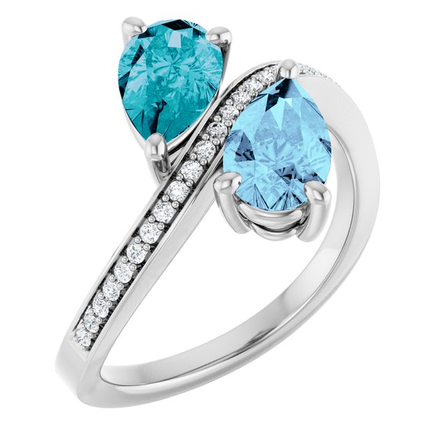 Pear Multi-Gemstone & Diamond Two Stone Ring in Gold and Platinum