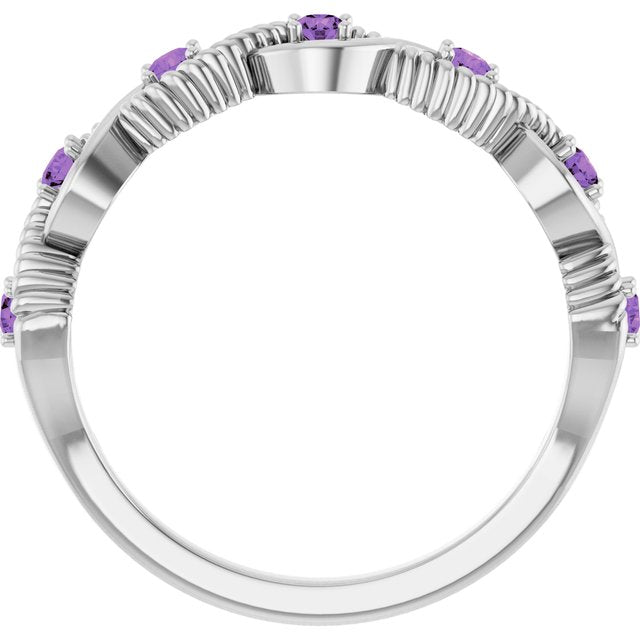Round Amethyst Stackable Ring in Platinum