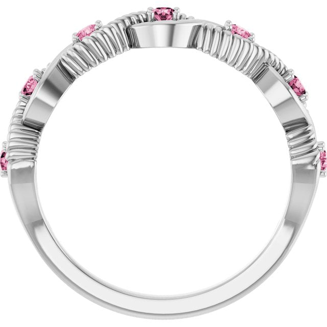 Round Pink Tourmaline Stackable Ring in Platinum