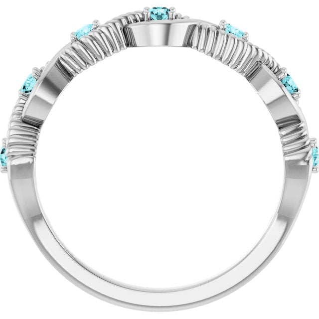 Round Blue Zircon Stackable Ring in Platinum