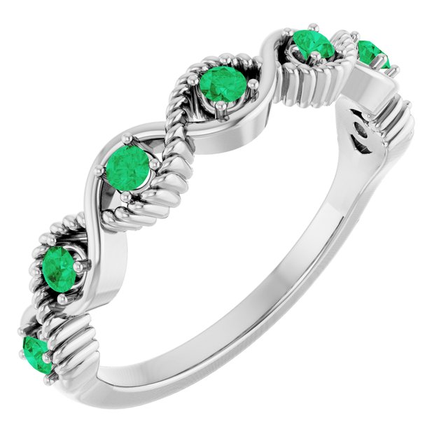 Round Lab-Grown Emerald Stackable Ring in White Gold
