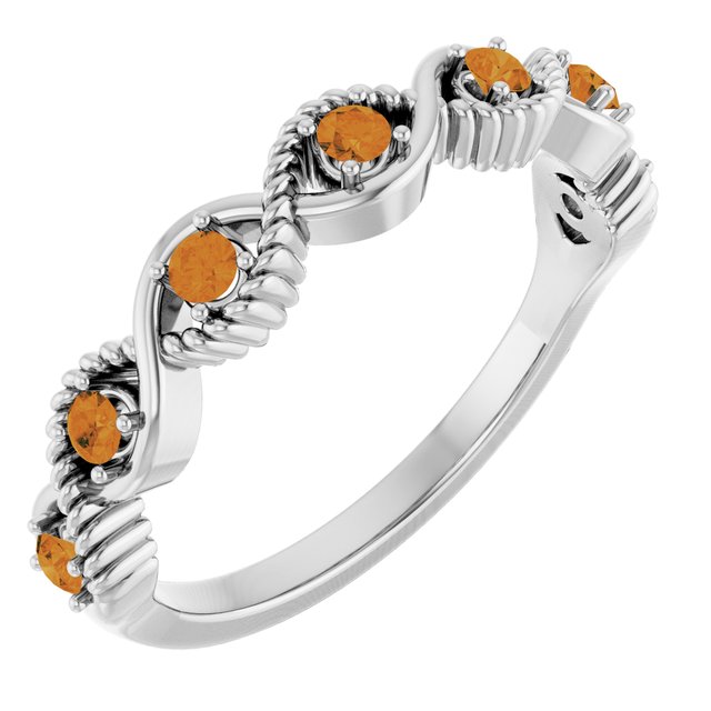Round Citrine Stackable Ring in Platinum