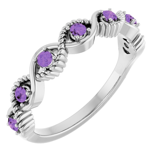 Round Amethyst Stackable Ring in Platinum