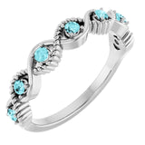 Round Blue Zircon Stackable Ring in Platinum
