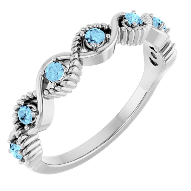 Round Aquamarine Stackable Ring in Platinum