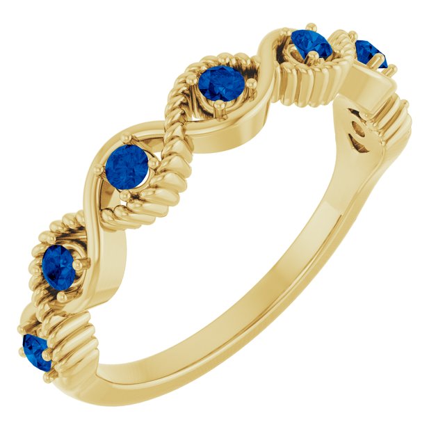 Round Lab-Grown Blue Sapphire Stackable Ring in Yellow Gold