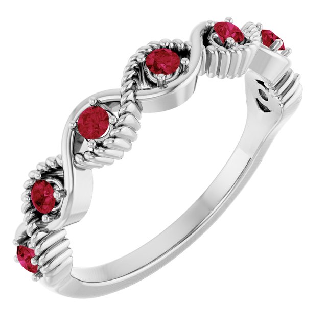 Round Lab-Grown Ruby Stackable Ring in White Gold