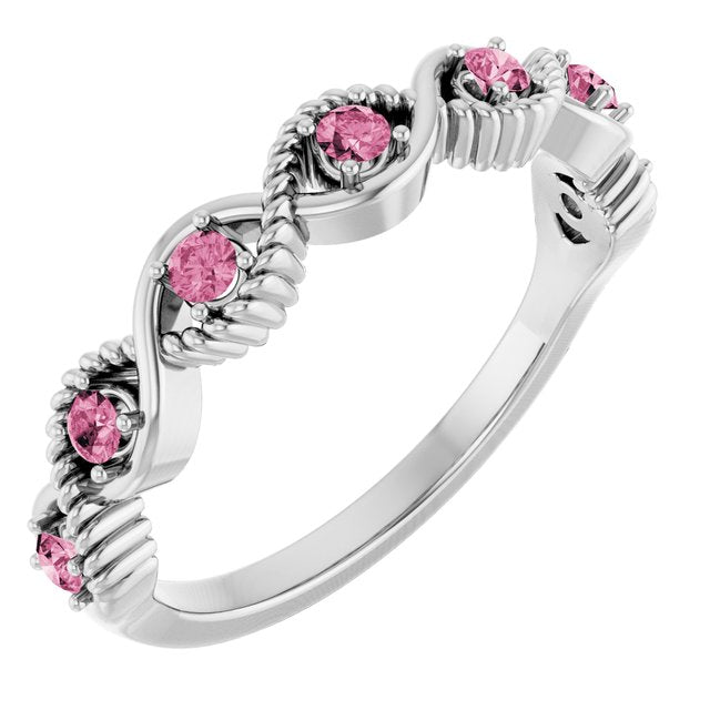 Round Pink Tourmaline Stackable Ring in Platinum