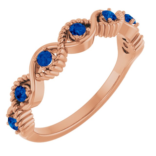 Round Lab-Grown Blue Sapphire Stackable Ring in Rose Gold