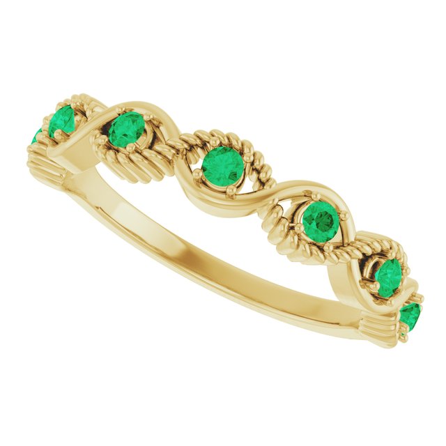 Round Lab-Grown Emerald Stackable Ring in Yellow Gold