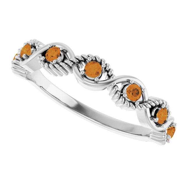 Round Citrine Stackable Ring in Platinum