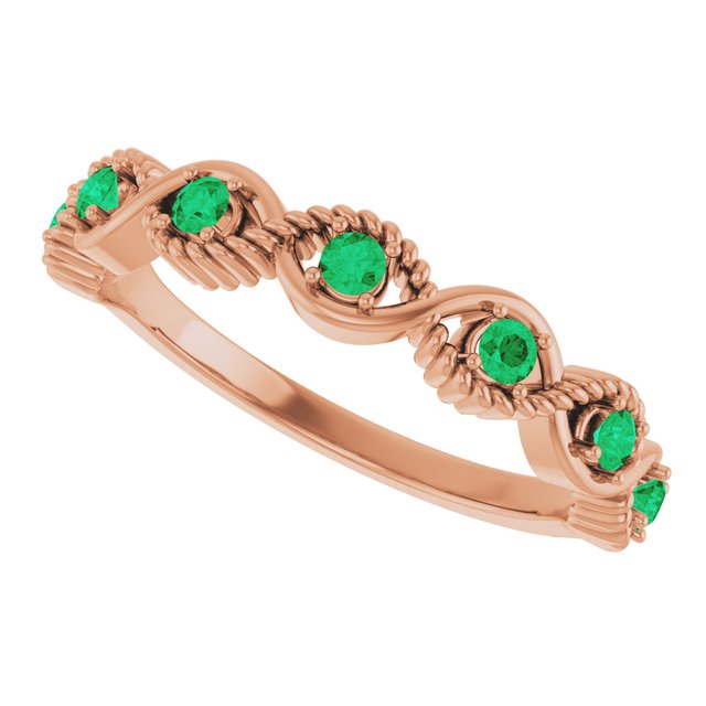 Round Lab-Grown Emerald Stackable Ring in Rose Gold