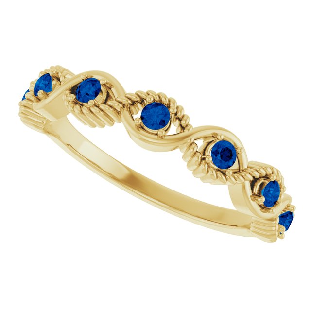 Round Lab-Grown Blue Sapphire Stackable Ring in Yellow Gold