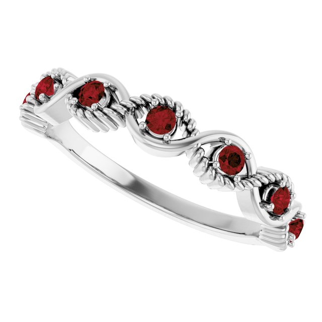 Round Mozambique Garnet Stackable Ring in Platinum