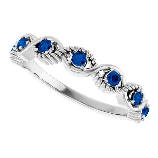 Round Lab-Grown Blue Sapphire Stackable Ring in White Gold